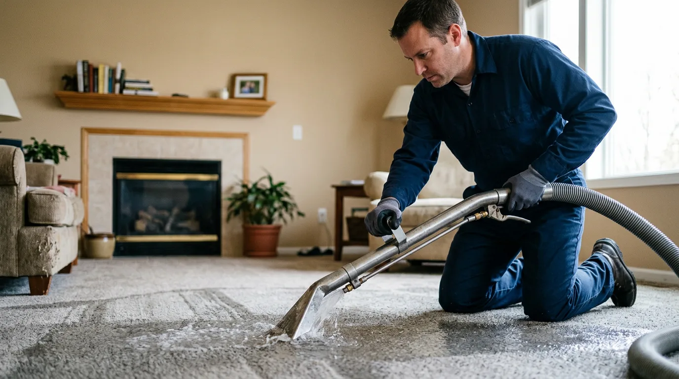 Water damage restoration technician working near Davenport, VA